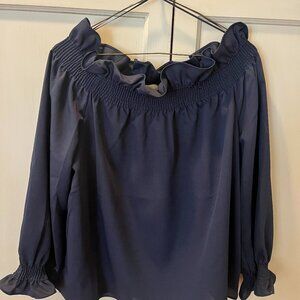 Tuckernuck Navy Blue off the shoulder Ruffled blouse